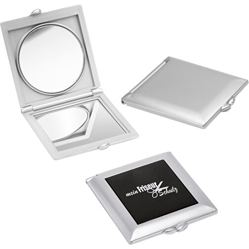 Taschenspiegel , silber, schwarz, ABS+GL, 0,72cm x 0,10cm x 0,64cm (Länge x Höhe x Breite), Bild 2