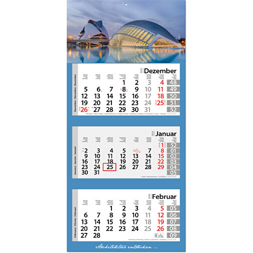 Faltbare Wand-Termin-Kalender, 3-Monatskalender 'Style' , Papier, 70,00cm x 33,00cm (Höhe x Breite), Bild 1