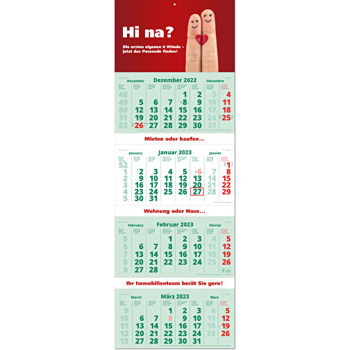 Faltbare Wand-Termin-Kalender, 4-Monats-Planer 'Quattro' , grün, Papier, 98,80cm x 34,00cm (Höhe x Breite), Bild 1