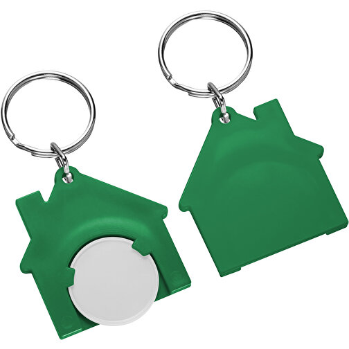 Chiphalter Mit 1€-Chip 'Haus' , weiss, grün, ABS+MET, 4,40cm x 0,40cm x 4,10cm (Länge x Höhe x Breite), Bild 1