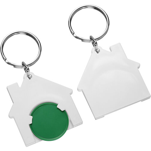 Chiphalter Mit 1€-Chip 'Haus' , grün, weiss, ABS+MET, 4,40cm x 0,40cm x 4,10cm (Länge x Höhe x Breite), Bild 1