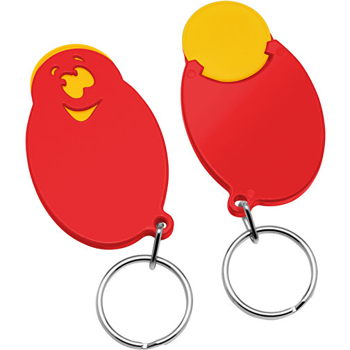 Chiphalter Mit 1€-Chip 'Gesicht' , gelb, rot, ABS+MET, 5,90cm x 0,40cm x 3,50cm (Länge x Höhe x Breite), Bild 1