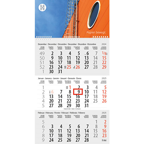 3-Monats DIN A3 Kalender 'Trinus Euro' , weiß, Kopflasche: 290 g/m² Chromokarton, Kalenderblätter: 70 g/m² holzfrei weiß, chlorfrei gebleicht, 42,00cm x 29,60cm (Höhe x Breite), Bild 2