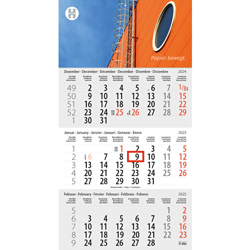 3-Monats DIN A3 Kalender 'Trinus Euro' , weiß, Kopflasche: 290 g/m² Chromokarton, Kalenderblätter: 70 g/m² holzfrei weiß, chlorfrei gebleicht, 42,00cm x 29,60cm (Höhe x Breite), Bild 1