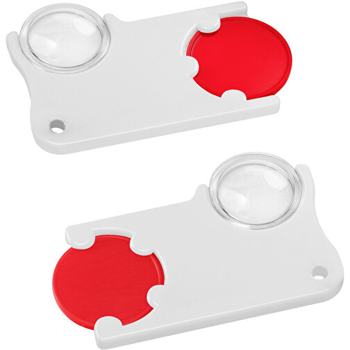 Chiphalter Mit 1€-Chip Und Lupe , rot, weiss, ABS+PS, 6,00cm x 0,40cm x 4,00cm (Länge x Höhe x Breite), Bild 1