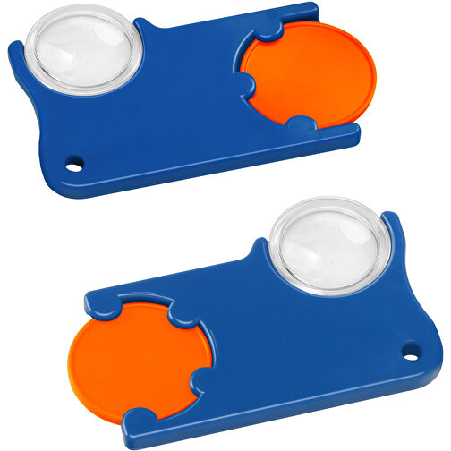 Chiphalter Mit 1€-Chip Und Lupe , orange, blau, ABS+PS, 6,00cm x 0,40cm x 4,00cm (Länge x Höhe x Breite), Bild 1