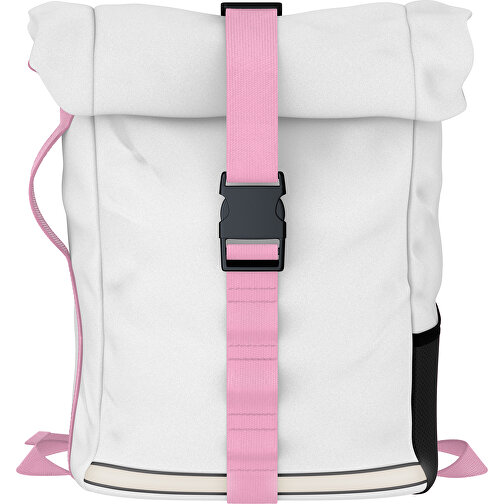 Rolltop Rucksack Comfort , weiß / hellrosa, Sublimation-fabric 200g - Polyester (PU), 29,50cm x 13,00cm x 33,00cm (Länge x Höhe x Breite), Bild 1