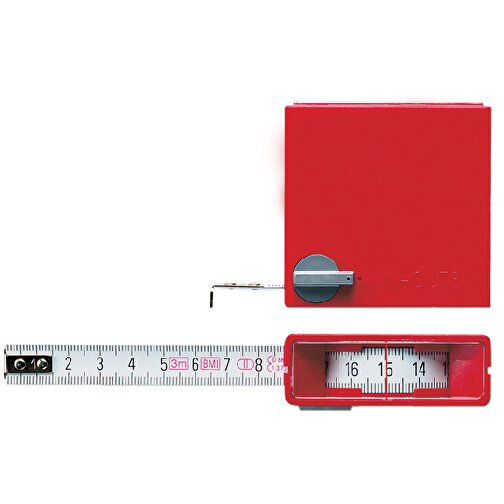Sichtfenster Taschenbandmaß IN-OUT 2 M , rot, Polyamid, 6,50cm x 2,10cm x 6,50cm (Länge x Höhe x Breite), Bild 1
