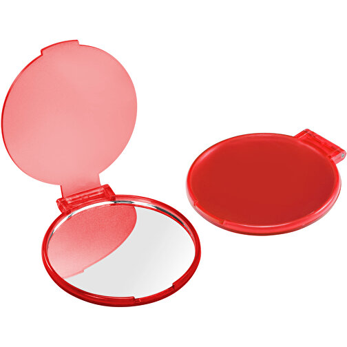 Taschenspiegel, Rund , rot-transparent, PS+GL, 0,40cm (Höhe), Bild 1
