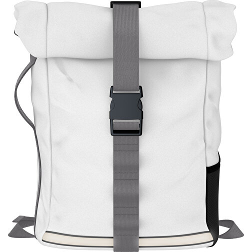 Rolltop Rucksack Comfort , weiss / delfingrau, Sublimation-fabric 200g - Polyester (PU), 29,50cm x 13,00cm x 33,00cm (Länge x Höhe x Breite), Bild 1