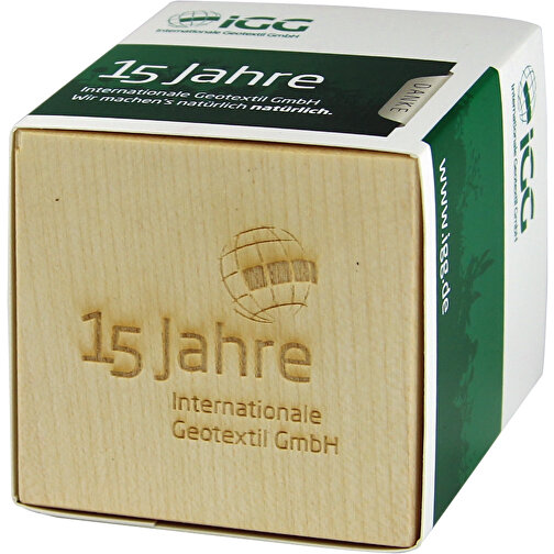 Pot cube bois maxi avec graines - Bulbes de trèfle à 4 feuilles, 1 sites gravés au laser, Image 1