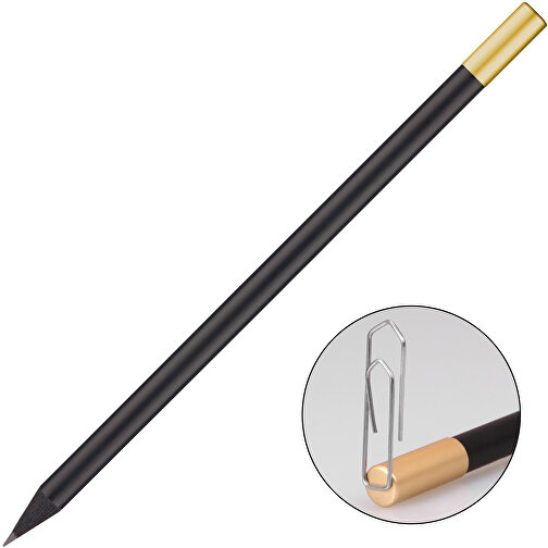Bleistift Mit Magnet Und Metallkappe , schwarz, Metallkappe gold, Holz, 17,60cm x 0,70cm x 0,70cm (Länge x Höhe x Breite), Bild 1