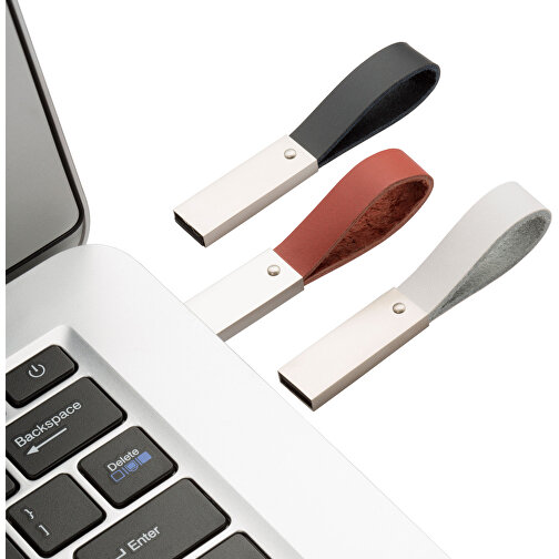 USB-Stick Elegance 1GB , Promo Effects MB , weiß MB , 1 GB , Metall, Leder MB , 3 - 10 MB/s MB , 8,30cm x 0,45cm x 1,20cm (Länge x Höhe x Breite), Bild 3