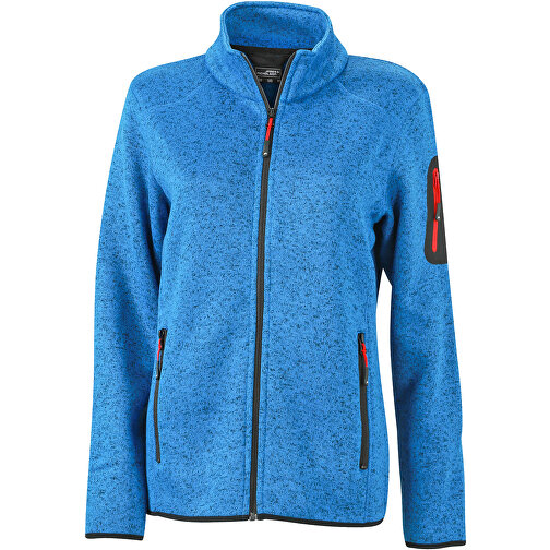 Ladies’ Knitted Fleece Jacket , James Nicholson, royal-melange / rot, XL, , Bild 1