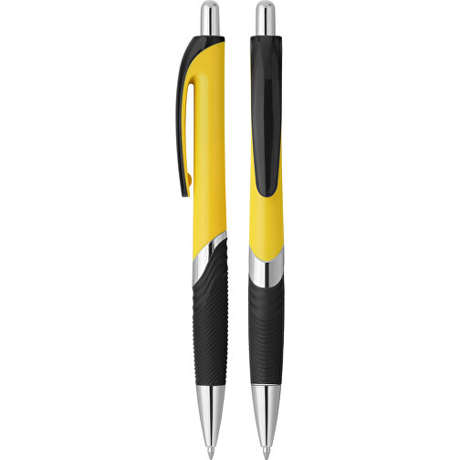 Druckkugelschreiber 'Lambda' , gelb, schwarz, ABS, 14,10cm (Länge), Bild 1