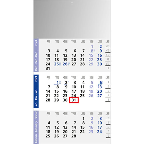3-Monats-Kalender Logic 3 Post Bestseller , hellgrau, rot, Papier, 56,00cm x 30,00cm (Länge x Breite), Bild 2