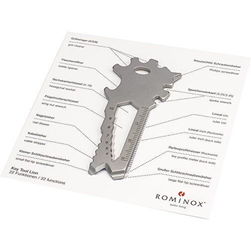 ROMINOX® Key Tool // Lion - 22 Funktionen , Edelstahl, 7,00cm x 0,23cm x 3,20cm (Länge x Höhe x Breite), Bild 2