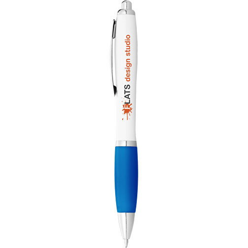 Nash Kugelschreiber Weiß Mit Farbigem Griff , weiß / aquablau, ABS Kunststoff, 14,00cm (Höhe), Bild 5