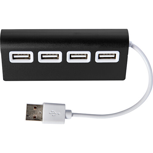 USB-Hub Aus Aluminium Leo , schwarz, Allooi, Aluminium, Metall, 8,90cm x 2,30cm x 3,60cm (Länge x Höhe x Breite), Bild 1