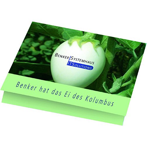 Klappkärtchen Eierbaum , grün, Papier, Folie, Samen, 9,00cm x 6,00cm (Länge x Breite), Bild 1