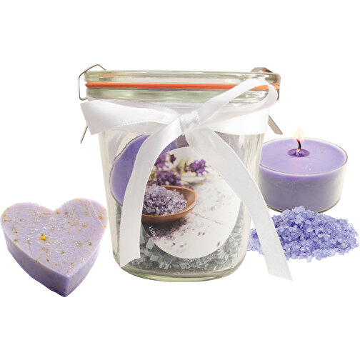 Lavendel Wellness-Glas , lila, Glas, Metall, Papier, Stoff, Seife, Wachs, Polycarbonat, Gummi, 9,50cm (Höhe), Bild 1