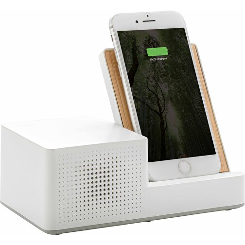 Ontario 5W Wireless Charger Und Lautsprecher, Weiß , weiß, Bambus, 16,80cm x 11,80cm (Länge x Höhe), Bild 2
