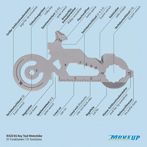 ROMINOX® Key Tool // Motorbike - 21 Features (Motorrad) , Edelstahl, 7,50cm x 0,23cm x 3,90cm (Länge x Höhe x Breite), Bild 9