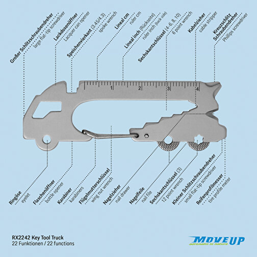 ROMINOX® Key Tool // Truck - 22 Features (LKW) , Edelstahl, 7,10cm x 0,23cm x 2,50cm (Länge x Höhe x Breite), Bild 9