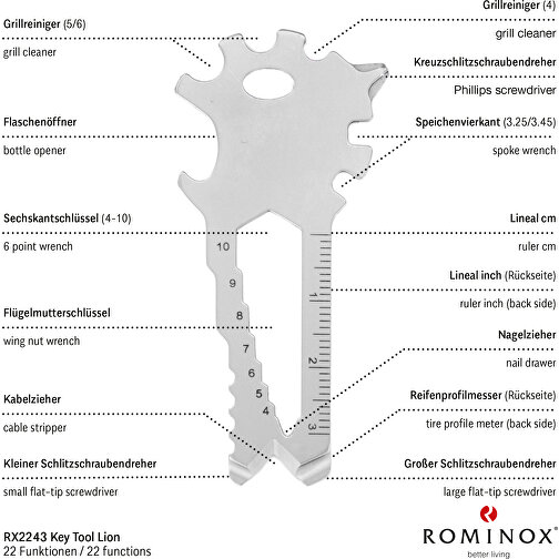 ROMINOX® Key Tool Lion (22 Funktionen) , Edelstahl, 7,00cm x 0,23cm x 3,20cm (Länge x Höhe x Breite), Bild 9