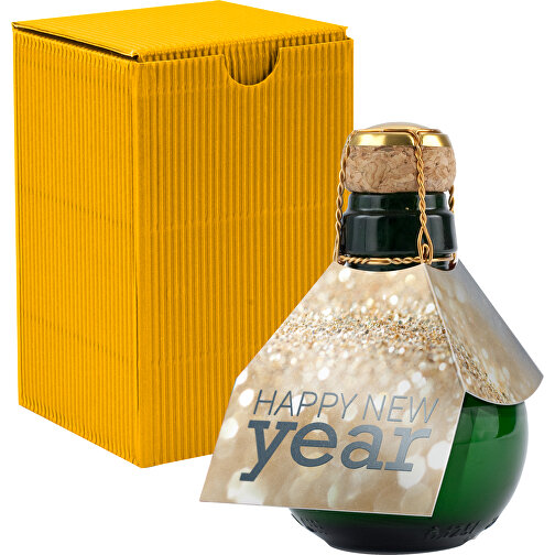 Kleinste Sektflasche Der Welt! Happy New Year - Inklusive Geschenkkarton In Gelb , gelb, Glas, 7,50cm x 12,00cm x 7,50cm (Länge x Höhe x Breite), Bild 1