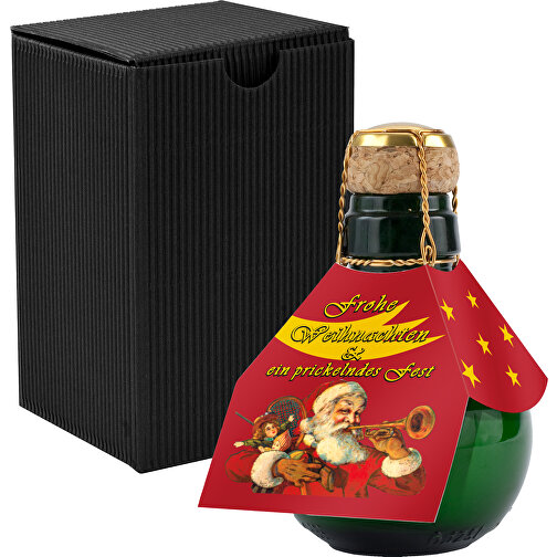 Kleinste Sektflasche Der Welt! Weihnachtsgruß - Inklusive Geschenkkarton In Schwarz , schwarz, Glas, 7,50cm x 12,00cm x 7,50cm (Länge x Höhe x Breite), Bild 1