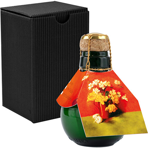 Kleinste Sektflasche Der Welt! Blumengesteck - Inklusive Geschenkkarton In Schwarz , schwarz, Glas, 7,50cm x 12,00cm x 7,50cm (Länge x Höhe x Breite), Bild 1