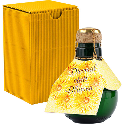 Kleinste Sektflasche Der Welt! Diesmal Statt Blumen - Inklusive Geschenkkarton In Gelb , gelb, Glas, 7,50cm x 12,00cm x 7,50cm (Länge x Höhe x Breite), Bild 1