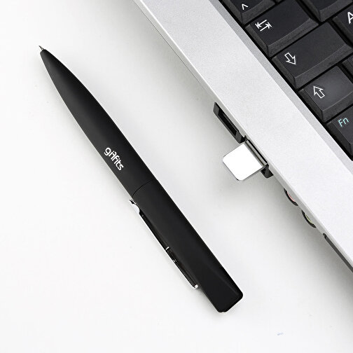 USB Kugelschreiber ONYX UK-II Mit Geschenkverpackung , Promo Effects MB , schwarz MB , 8 GB , Metall gummiert MB , 3 - 10 MB/s MB , 14,40cm (Länge), Bild 4