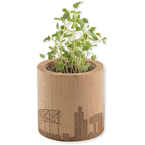 Pot rond en bois avec graines - Bulbes de trèfle à 4 feuilles, gravure laser, Image 3