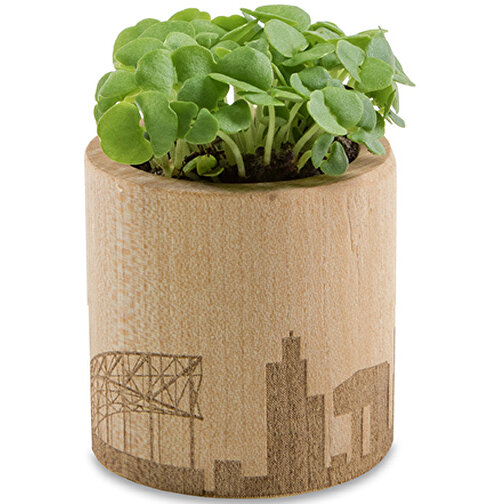 Pot rond en bois avec graines - Cresson de jardin, gravure laser, Image 2