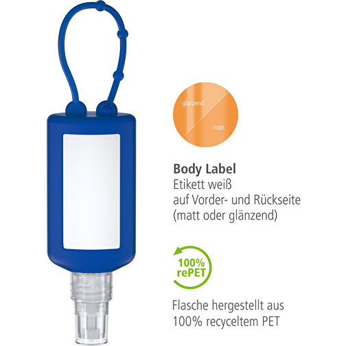 Spray de nettoyage des mains, Bumper de 50 ml, bleu, Body Label (R-PET), Image 3