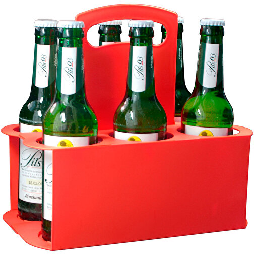 Bierflaschenträger 'Take 6' , standard-rot, Kunststoff, 27,00cm x 25,70cm x 17,40cm (Länge x Höhe x Breite), Bild 1