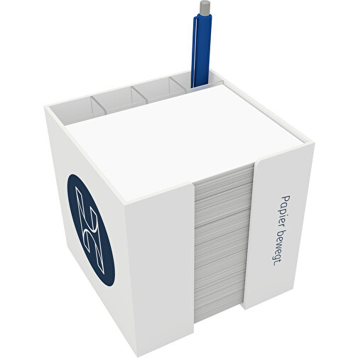 Zettelbox 'Trendy-K' 10 X 10 X 10 Cm Mit Köcher , weiß, Box: Polystyrol, Füllung: 90 g/m² holzfrei weiß, chlorfrei gebleicht, 10,00cm x 10,00cm x 10,00cm (Länge x Höhe x Breite), Bild 1