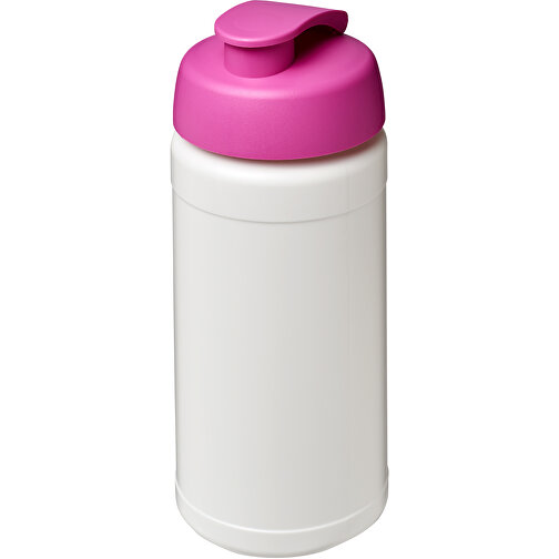Baseline® Plus 500 Ml Sportflasche Mit Klappdeckel , weiss / rosa, HDPE Kunststoff, PP Kunststoff, 18,50cm (Höhe), Bild 1