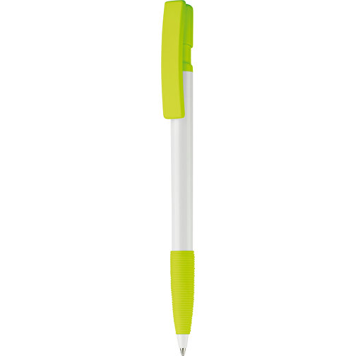 Kugelschreiber Nash Hardcolour Mit Gummigriff , weiß / hellgrün, ABS, 14,50cm (Länge), Bild 1