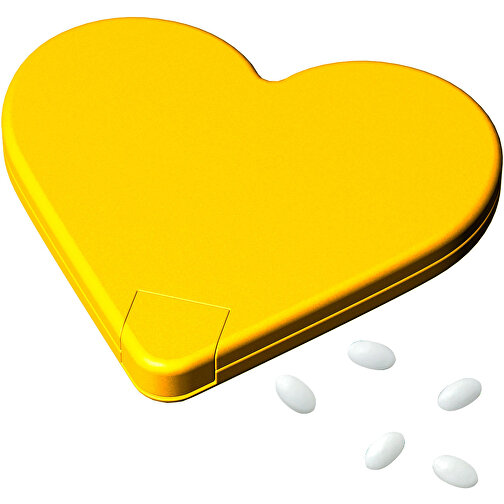 Mint-Spender 'Herz' , standard-gelb, Kunststoff, 7,50cm x 0,90cm x 7,50cm (Länge x Höhe x Breite), Bild 1