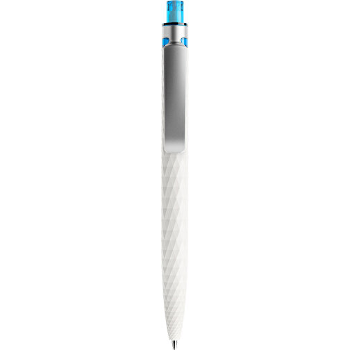 Prodir QS01 PMS Push Kugelschreiber , Prodir, weiß/silber satiniert/cyanblau, Kunststoff/Metall, 14,10cm x 1,60cm (Länge x Breite), Bild 1