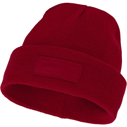 Boreas Mütze Mit Aufnäher , rot, 1x1 Rib Strick 100% Acryl, Contrast fabric, Woven 100% Polyester, 23,00cm x 19,00cm (Höhe x Breite), Bild 1