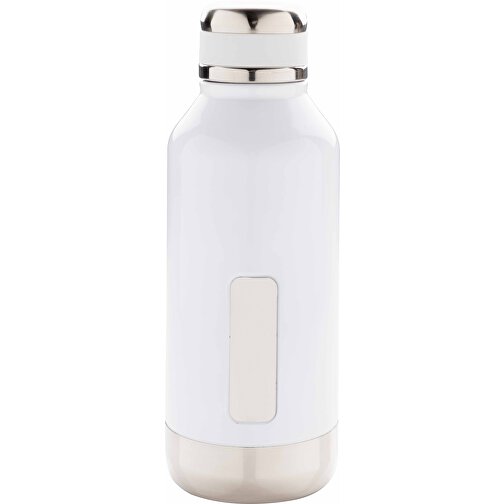 Auslaufsichere Vakuumflasche Mit Logoplatte, Weiß , weiß, Edelstahl, 20,30cm (Höhe), Bild 2