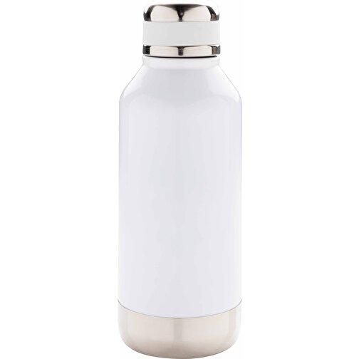 Auslaufsichere Vakuumflasche Mit Logoplatte, Weiß , weiß, Edelstahl, 20,30cm (Höhe), Bild 3