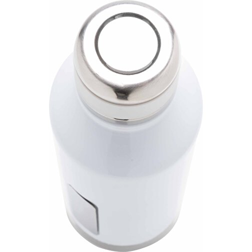 Auslaufsichere Vakuumflasche Mit Logoplatte, Weiß , weiß, Edelstahl, 20,30cm (Höhe), Bild 4