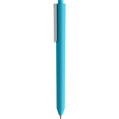 Pigra P03 Soft Touch Push Kugelschreiber , hellblau / weiß, ABS-Kunststoff, 14,00cm x 1,30cm (Länge x Breite), Bild 1