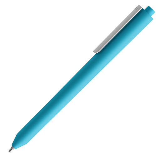 Pigra P03 Soft Touch Push Kugelschreiber , hellblau / weiß, ABS-Kunststoff, 14,00cm x 1,30cm (Länge x Breite), Bild 4