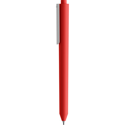 Pigra P03 Soft Touch Push Kugelschreiber , rot / weiß, ABS-Kunststoff, 14,00cm x 1,30cm (Länge x Breite), Bild 1